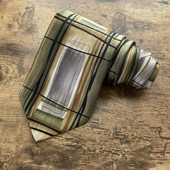 J Jerry Garcia Tie Paris In The Rain Collection 31 Gray Gold Green Silk Necktie - Picture 1 of 7